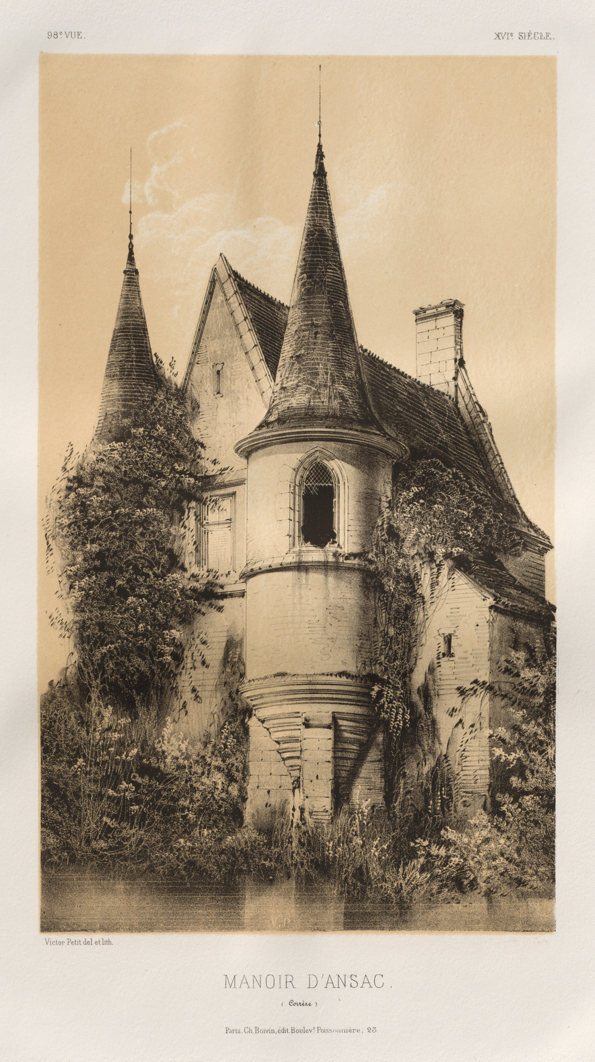 Victor Petit, Architecture Pittoresque ou Monuments des XVeme. Et XVIeme. Siecles: Chateaux de France des XV et XVI Siecles: Pl. 98, Manoir d'Ansac (Corrèze)