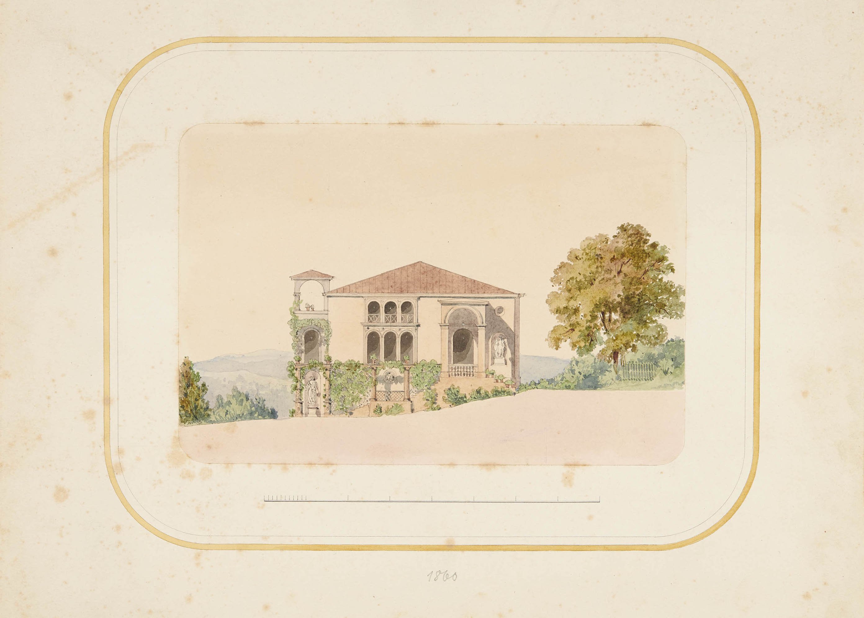 Christian Friedrich von Leins, Villa Zorn: kolorierte Seitenansicht