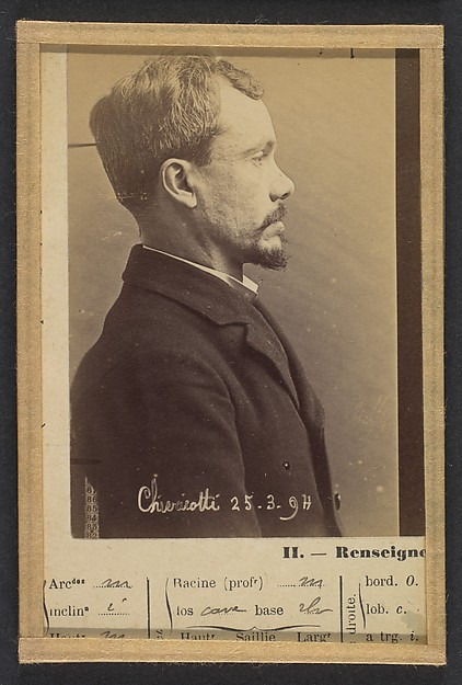 Alphonse Bertillon, Chericotti. Paul. 35 ans, né à Milan (Italie). Marchand de volailles. Anarchiste/Assoc. de malfaiteurs. 25/3/94.