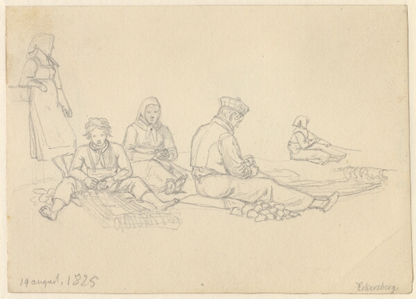 C.W. Eckersberg, En fiskerfamilie bøder garn.