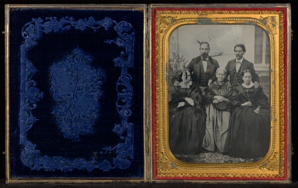 Unknown, [Portrait of a Family Outdoors with Faces Scratched Out]