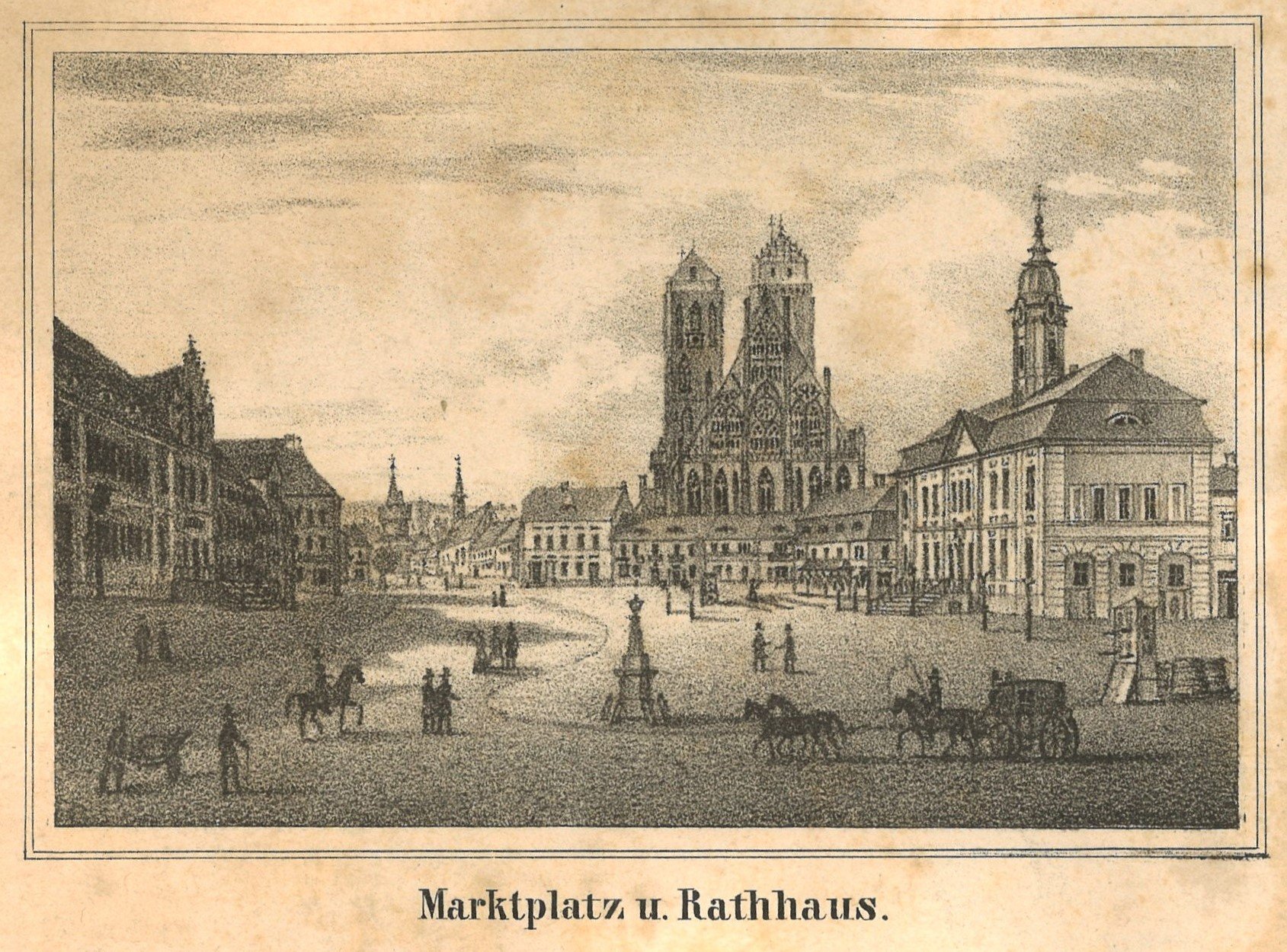 Gustav Frank (Lithograf), Prenzlau: Marktplatz mit Rathaus