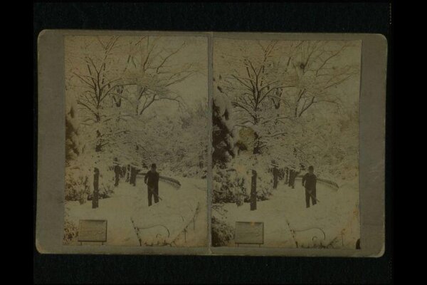 Unknown, Stereoscopic photograph depicting a man shovelling snow