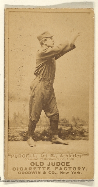 Goodwin & Company, Purcell, 1st Base, Philadelphia Athletics, from the Old Judge series (N172) for Old Judge Cigarettes
