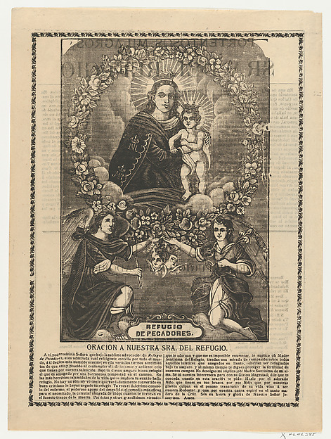 Anonymous, Broadsheet relating to Our Lady of Refuge with prayer