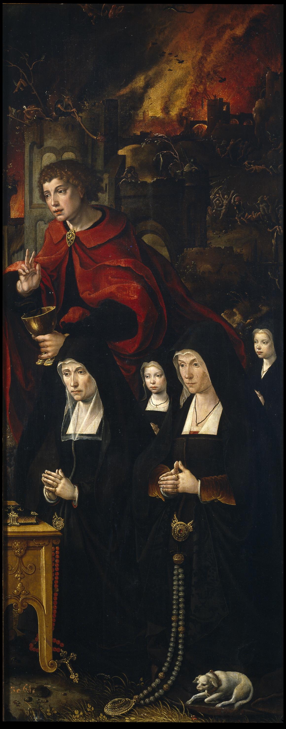 Pieter Coecke van Aelst, Saint John the Evangelist with Two Ladies and Two Girls (front). Saint Hadrian (reverse)