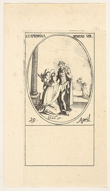 Jacques Callot, Vision of Saint Catherine, an oval composition, from "Les images de tous les saints et saintes de l'année" (Images of all the saints of the year)