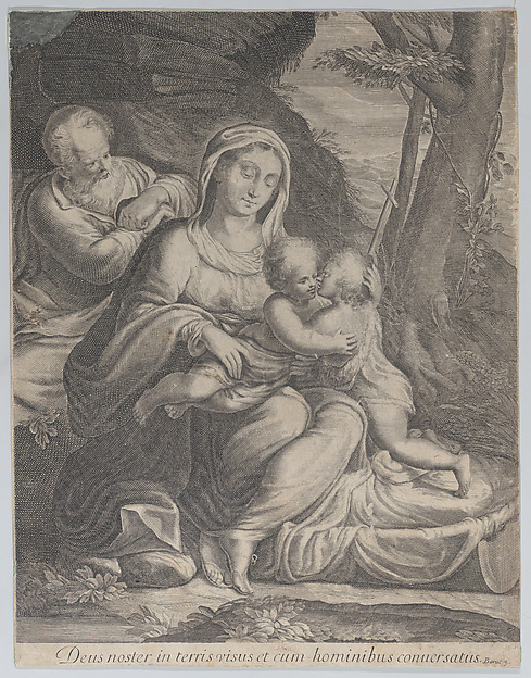Anonymous, The Holy Family with infant Saint John the Baptist kneeling at right