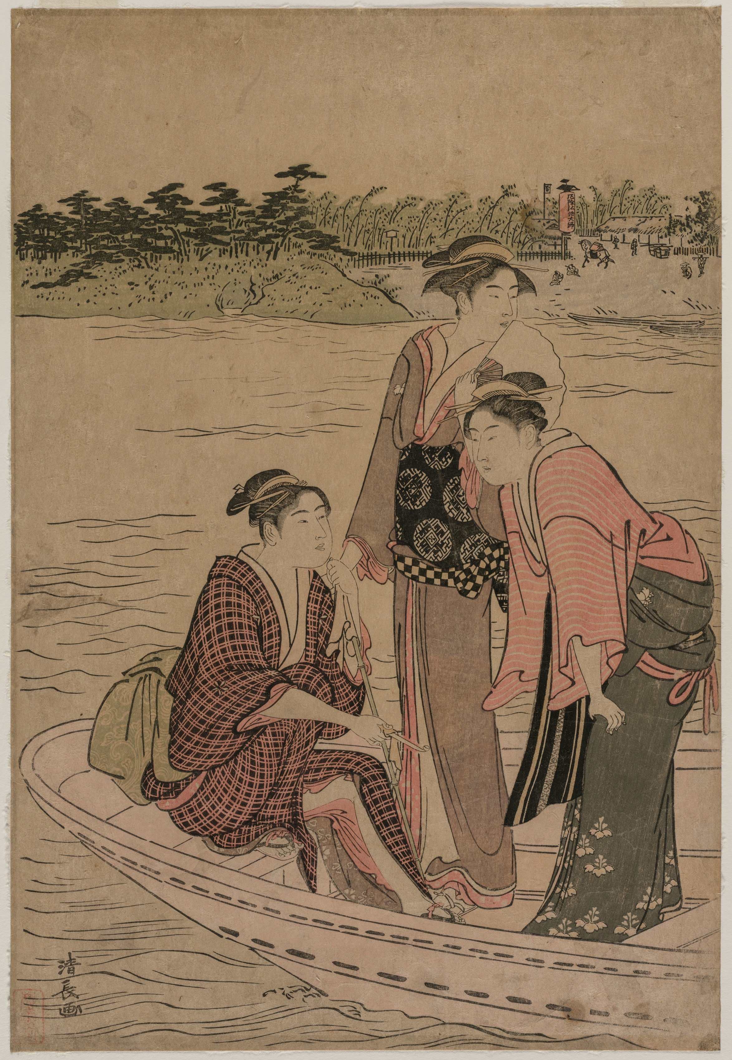 Torii Kiyonaga, Passengers in a Ferry Boat on the Sumida River