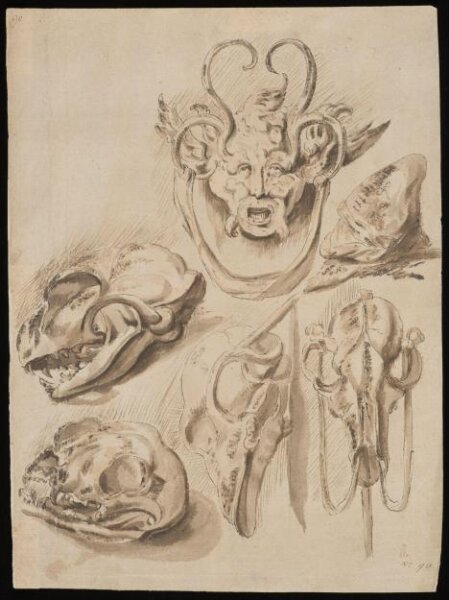 unknown, grotesque mask and animal skull