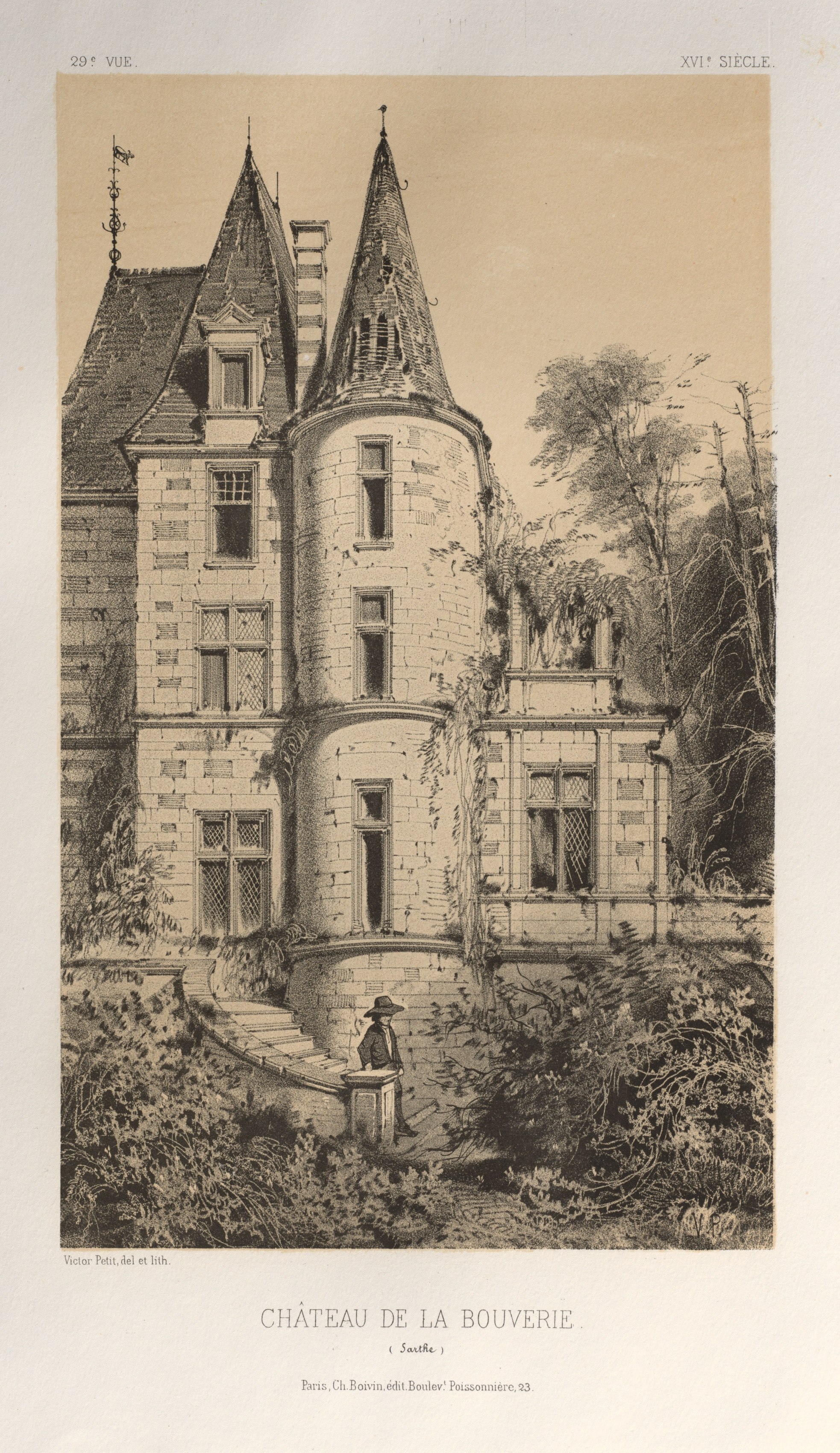 Victor Petit, Architecture Pittoresque ou Monuments des xveme. Et xvieme. Siecles: Chateaux De France des XV et XVI Siecles: Pl. 29, Chateau De La Bouverie (Sarthe)
