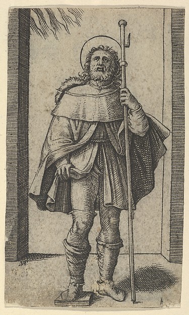 Marcantonio Raimondi, Saint Roch staff in his left hand, from "Piccoli Santi" (Small Saints)