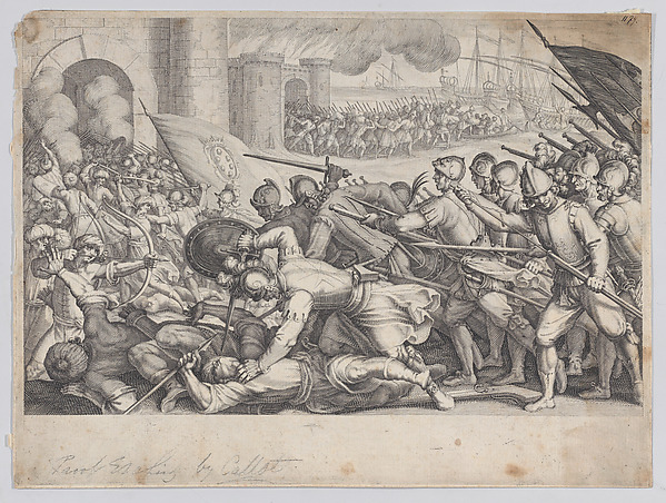 Jacques Callot, Les Troupes Forcent la Porte d'une Ville (The Troops Force Their Way Through the Gate of a City), from "La Vie de Ferdinand Ier de Médicis série appelée aussi Les Batailles des Médicis" (The Life of Ferdinand I de'Medici also called The Medici Battles)
