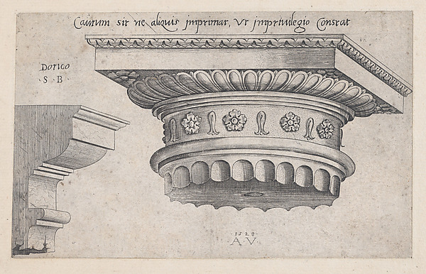 Agostino Veneziano (Agostino dei Musi), Doric capital, from "Speculum Romanae Magnificentiae"