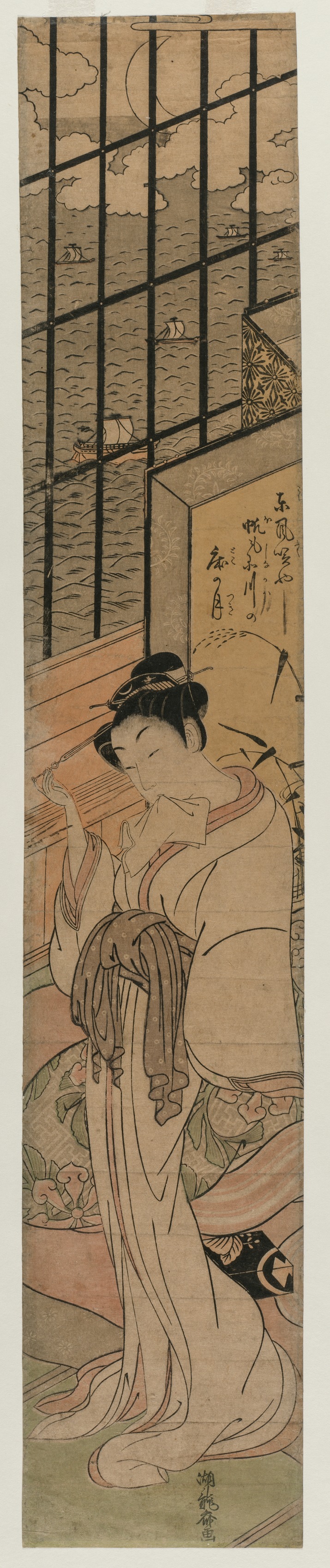 Isoda Koryūsai, Courtesan in a Room Overlooking Edo Bay