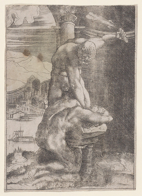 Agostino Veneziano (Agostino dei Musi), One Man Striking Another
