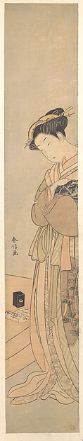 Suzuki Harunobu, An Oiran Holding a Black Dog