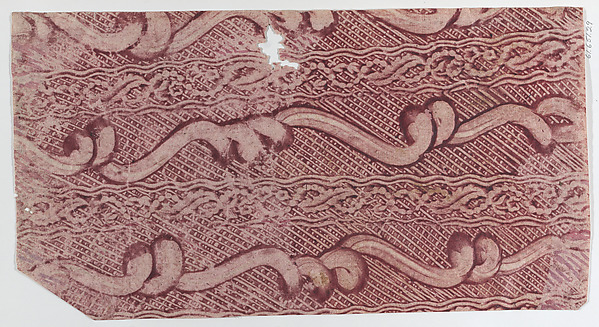 Anonymous, Red paste paper with crisscross and wavy line pattern