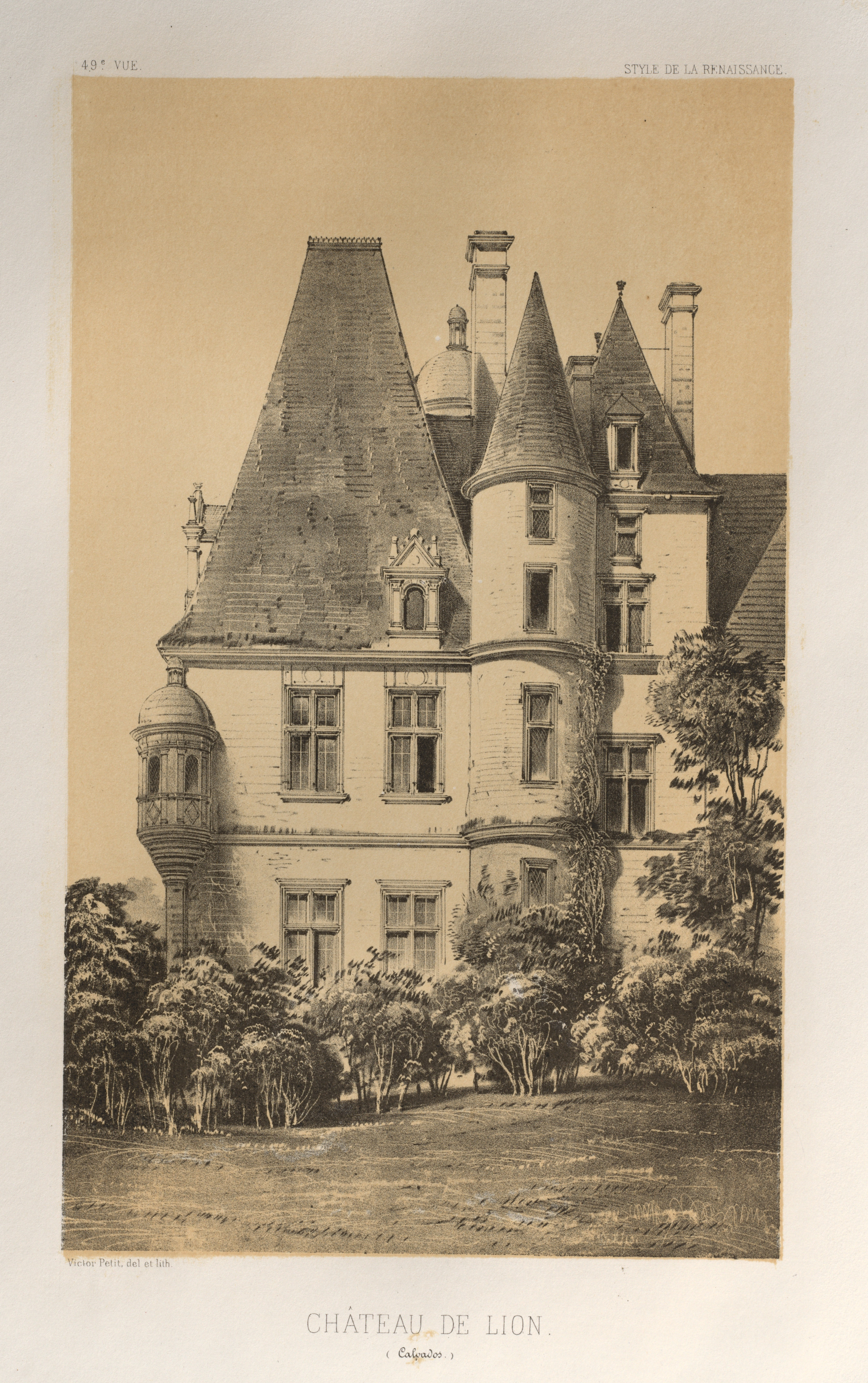 Victor Petit, Architecture Pittoresque ou Monuments des XVeme. Et XVIeme. Siecles: Chateaux de France des XV et XVI Siecles: Pl. 49, Château De Lion (Calvados)