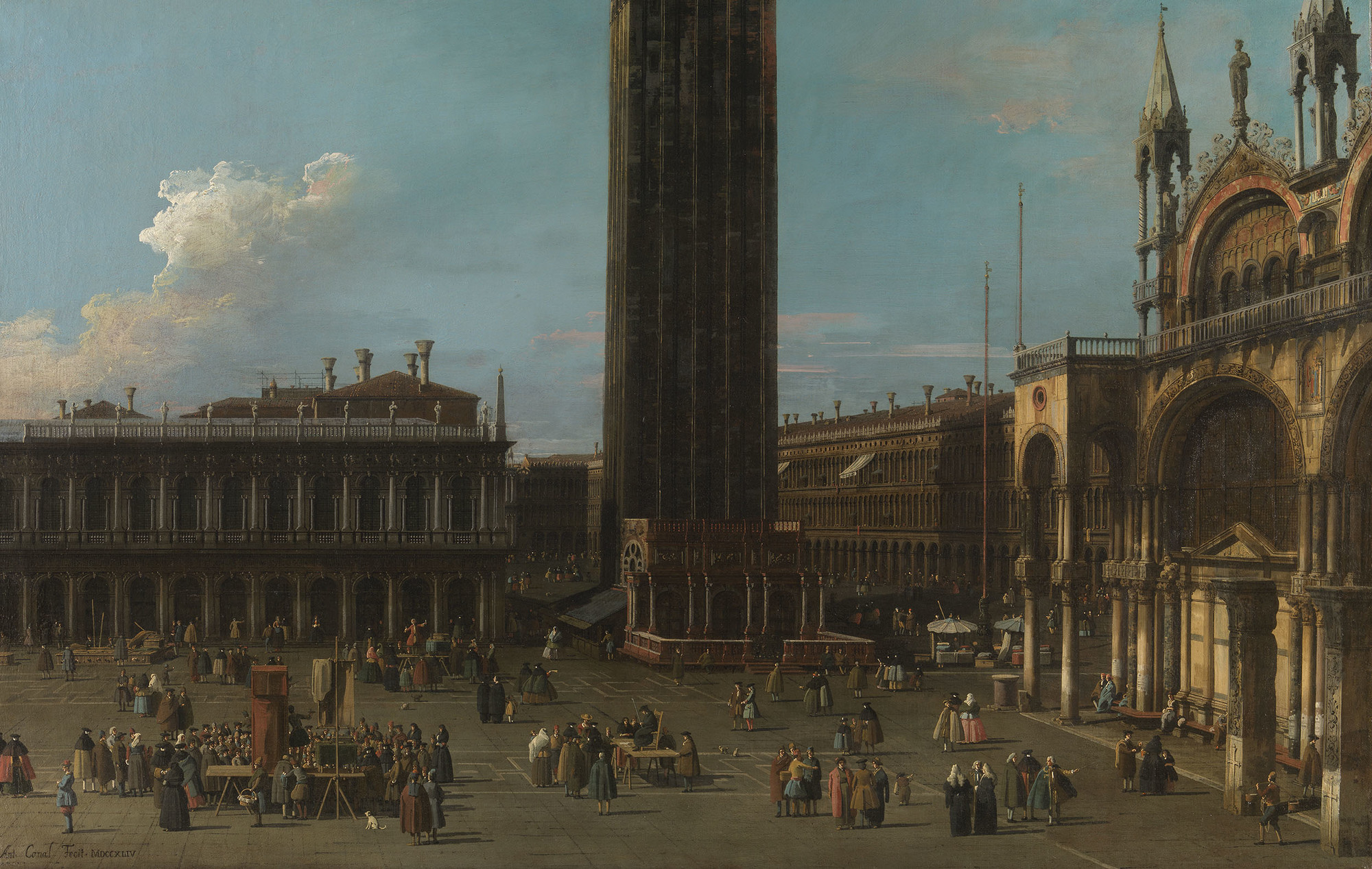Canaletto, Venice: The Piazza from the Piazzetta with the Campanile and side of San Marco