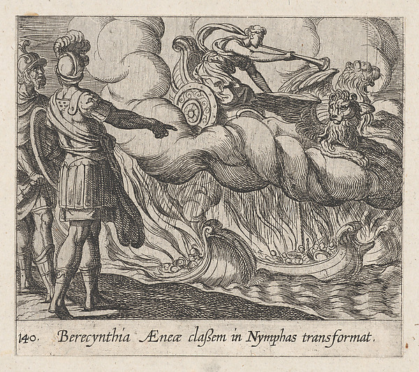 Antonio Tempesta, Plate 140: The Trojan Ships Changed into Nymphs (Berecynthia AEneae classem in Nymphas transformat), from Ovid's 'Metamorphoses'