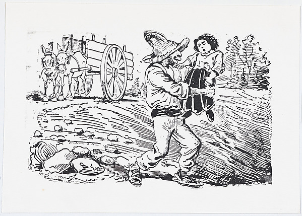 José Guadalupe Posada, A man in a hat kidnapping a child from a broadside entitled 'Los roba-chicos en acción'