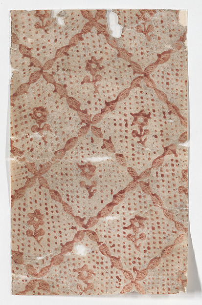 Anonymous, Sheet with overall lattice pattern with dots and  flowers