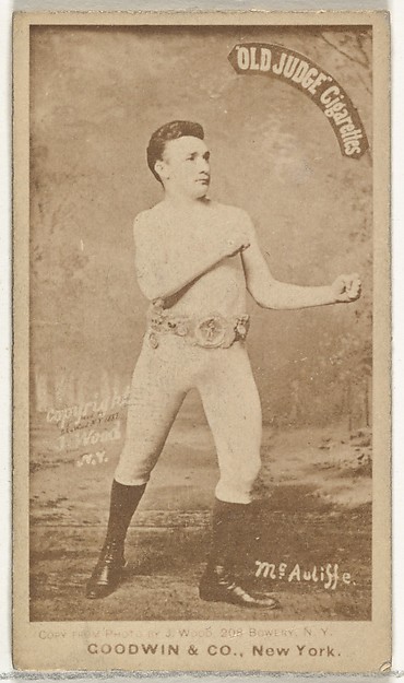Goodwin & Company, McAuliffe, from the Celebrities and Prizefighters series (N174) for Old Judge Cigarettes