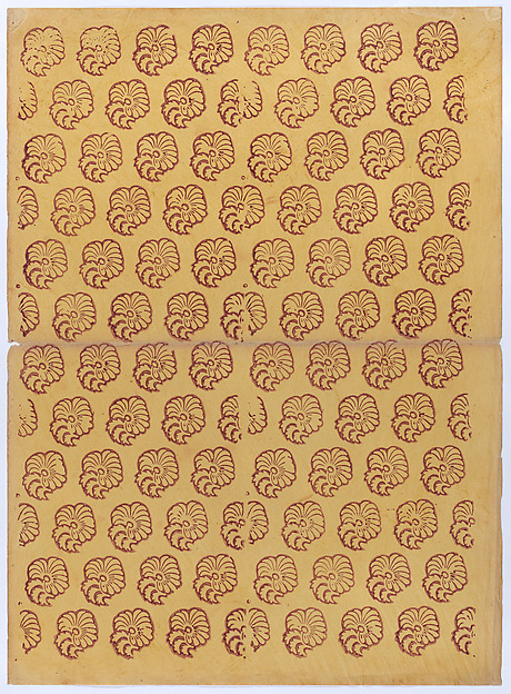 Anonymous, Yellow sheet with overall red abstract pattern