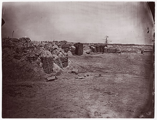 Timothy H. O'Sullivan, [Earthworks in Interior of Fort Mahone, in Front of Petersburg, Virginia]