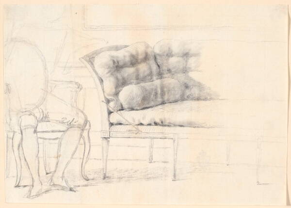 Jens Juel, Studie til det Holmskioldske familiebillede fra 1787: den polstrede sofa, og til venstre en stol med Holmskiolds figur skitseret