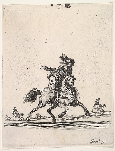 Stefano della Bella, A horseman galloping towards right with sword in hand, other horsemen in the background, from "Various cavalry exercises" (Diverses exercices de cavalerie)