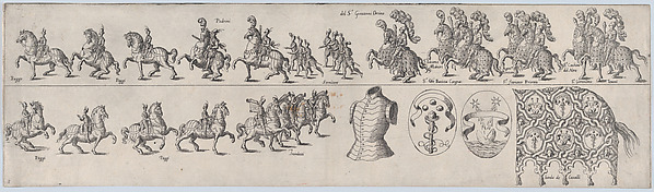 Anonymous, Plate depicting Giovanni Orsino, from a series of twelve showing knights and their attendants dressed for a tournament (plate 8)
