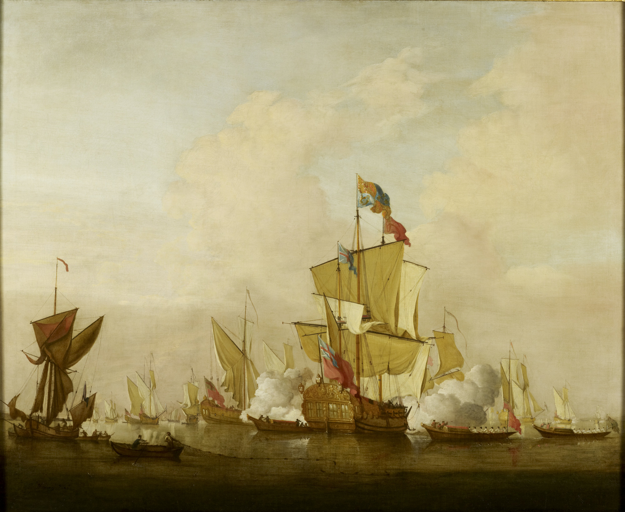 Peter Monamy, A Calm with a Royal Yacht Firing a Salute