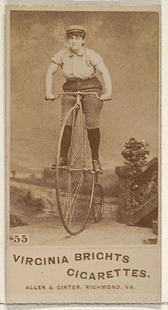 Allen & Ginter, Card 55, from the Girl Cyclists series (N49) for Virginia Brights Cigarettes