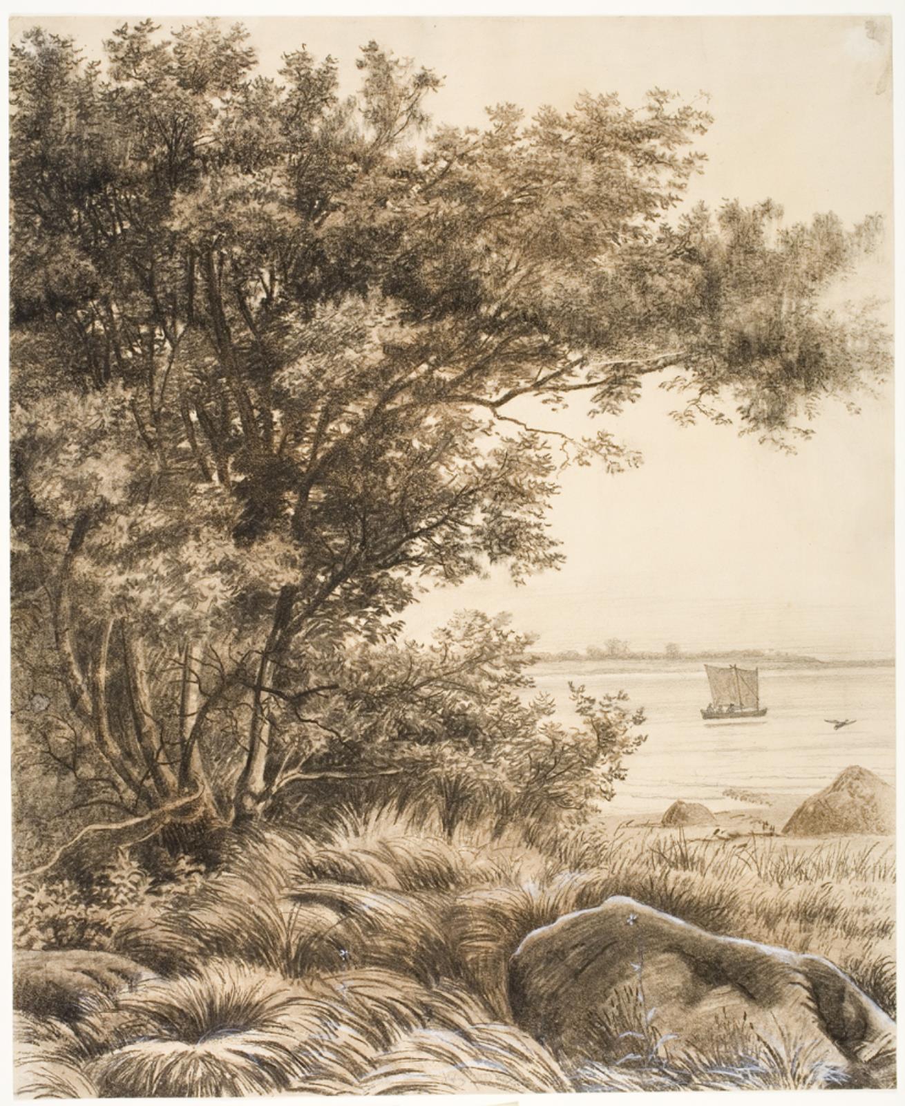 Vilhelm Kyhn, Kystlandskab med høje træer. Motiv fra Esrum sø