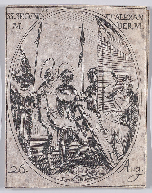 Jacques Callot, S. Second et S. Alexandre, martyrs (St. Secundus and St. Alexander, Martyrs), August 26th, from "Les Images De Tous Les Saincts et Saintes de L'Année" (Images of All of the Saints and Religious Events of the Year)