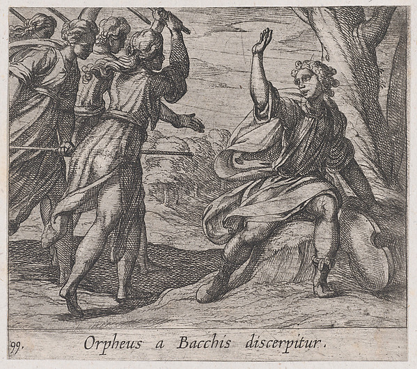 Antonio Tempesta, Plate 99: The Death of Orpheus (Orpheus a Bacchis discerpitur), from Ovid's 'Metamorphoses'