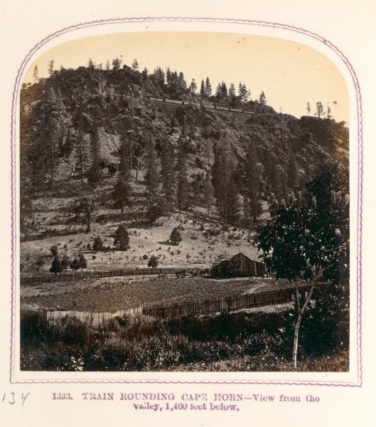 Thomas Houseworth, Train Rounding Cape Horn—View from Valley