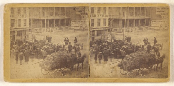 Unknown, [Crowd scene, filled with people and horse-drawn wagons, unidentified American city]