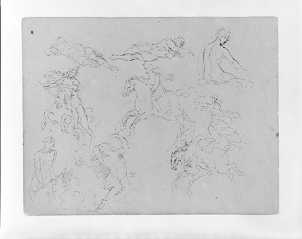 Thomas Sully, Standing Female Nudes; Seated Monarch; Small Figure Composition; Bust of a Demure Woman (from Sketchbook)