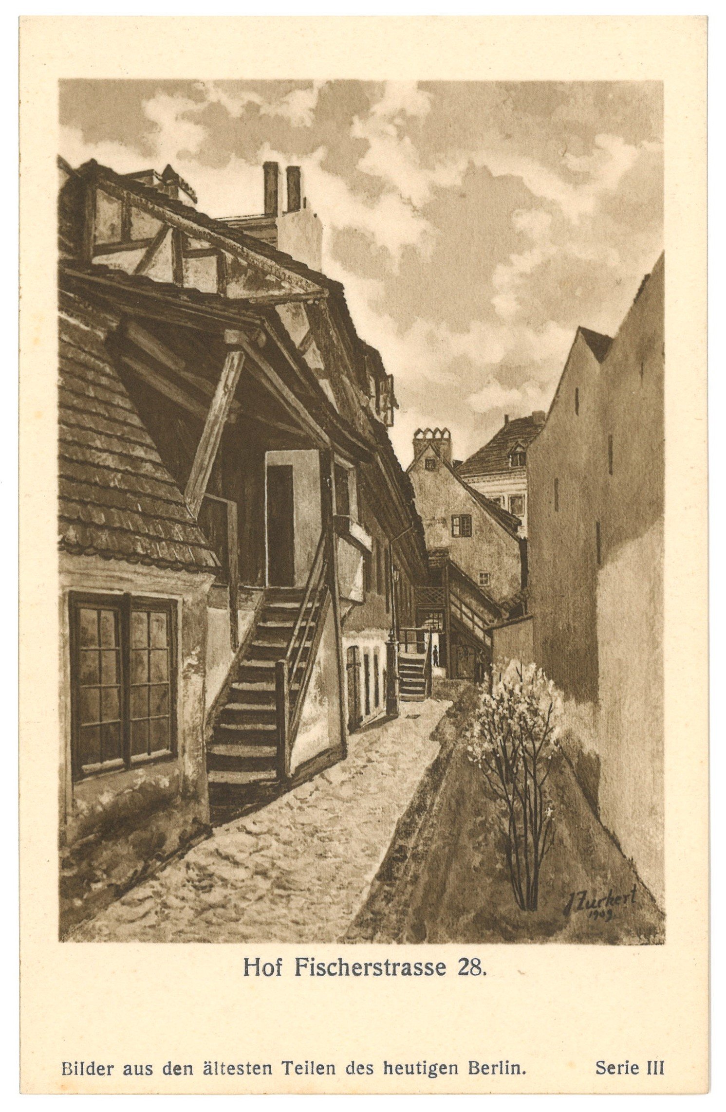 Johannes Zuckert, Berlin-Mitte: Fischerstraße 28, Hof (Aquarell von Johannes Zuckert)