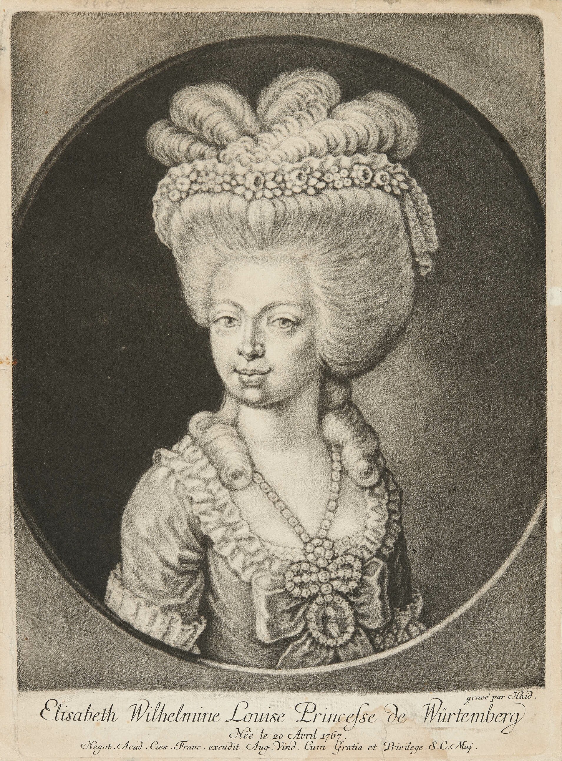 Johann Elias Haid, Bildnis Prinzessin Elisabeth Wilhelmine Louise von Württemberg