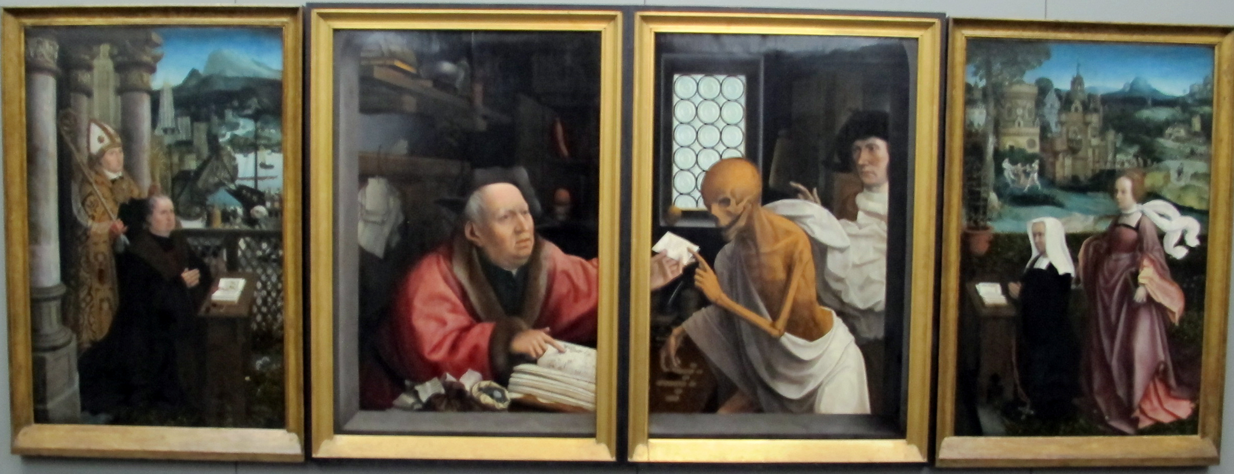 Jan Provoost, Death and the Miser (outer doors); St. Nicolas with donor and St. Godelieve with donor (inner doors)