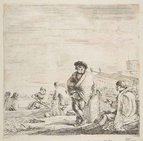 Stefano della Bella, A standing sailor talking to a seated Levantine