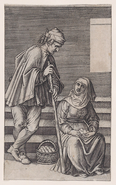 Agostino Veneziano (Agostino dei Musi), Peasant and a Woman with Eggs