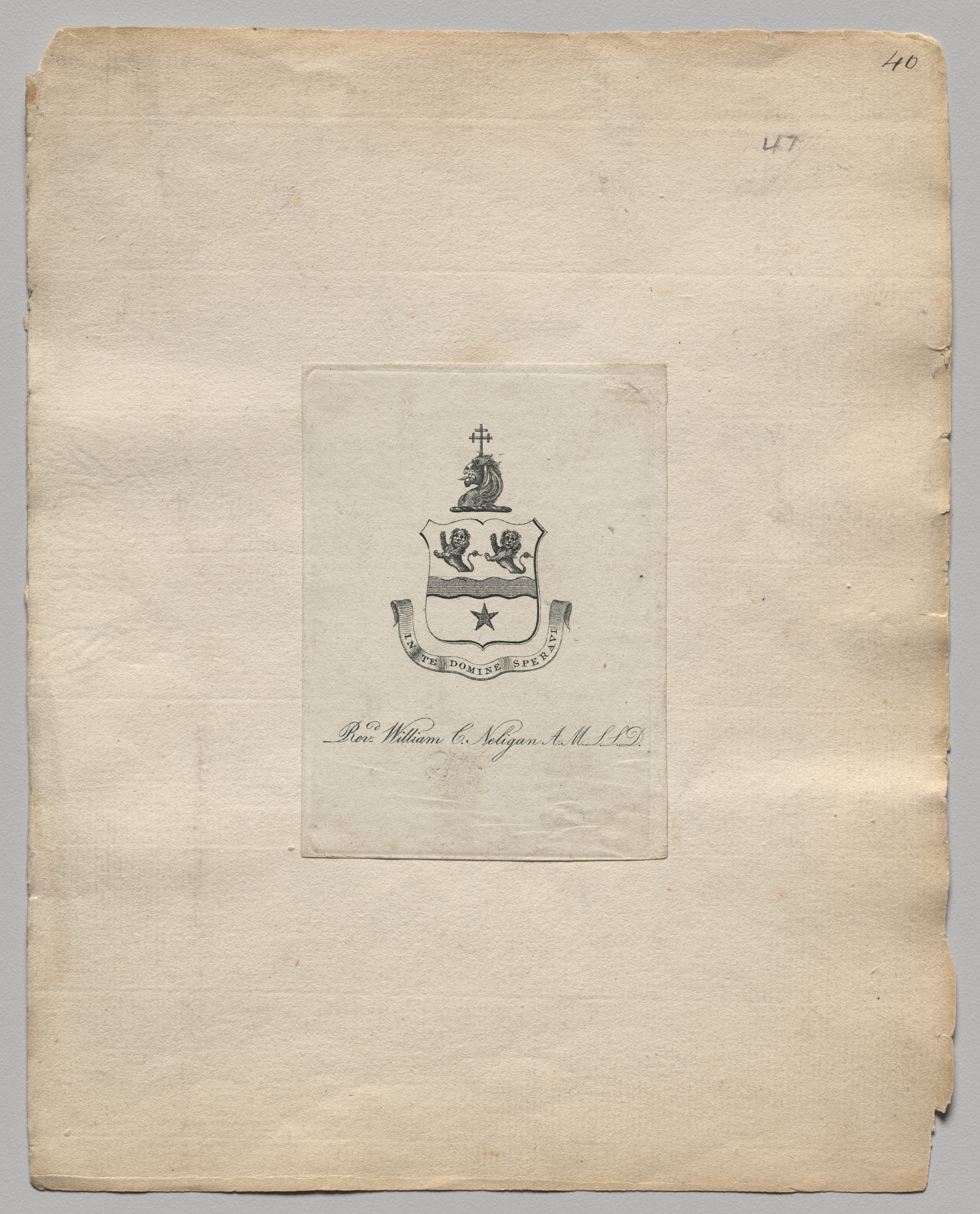 Unknown artist, Bookplate: Rev. William C. Neligan