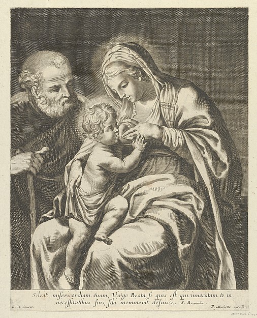 Anonymous, The Virgin nursing the infant Christ, Joseph at left, after Reni
