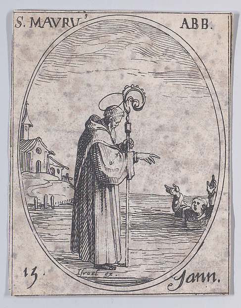 Jacques Callot, S. Maur, abbé (St. Maurus, Abbot), January 15th, from "Les Images De Tous Les Saincts et Saintes de L'Année" (Images of All of the Saints and Feast Days of the Year)