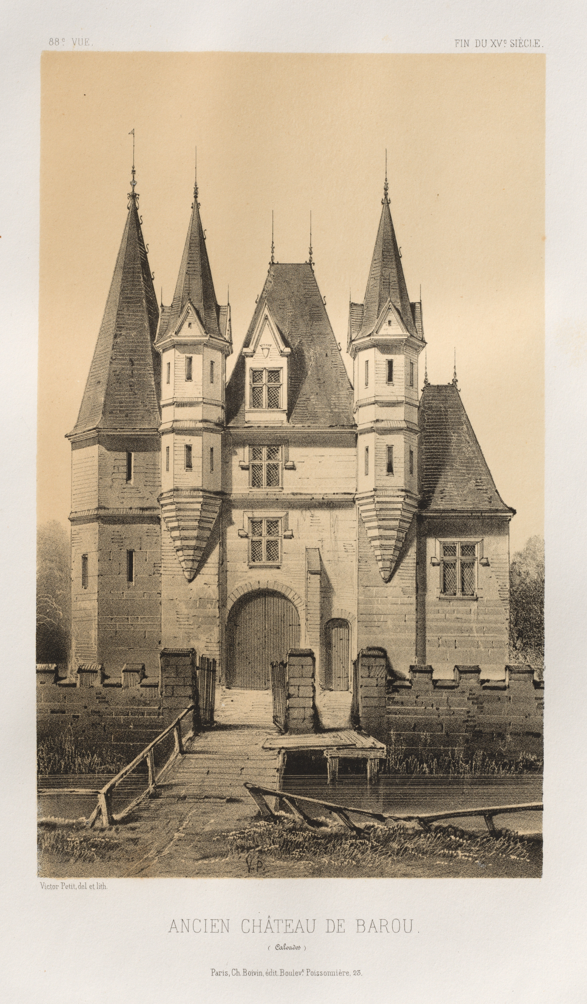 Victor Petit, Architecture Pittoresque ou Monuments des XVeme. Et XVIeme. Siecles: Chateaux de France des XV et XVI Siecles: Pl. 88, Ancien Château de Barou (Calvados)